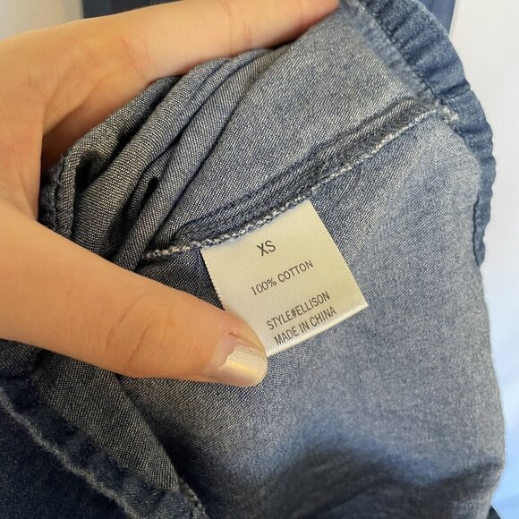 Blue Rain ruched jumpsuit women's size XS cotton denim material off the shoulder - Picture 6 of 8